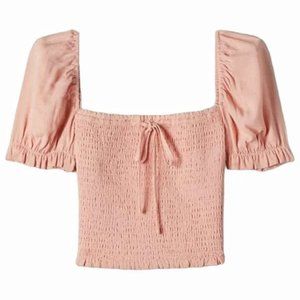 Aritzia Wilfred Smocked Blouse Top Petal Pink Size XS